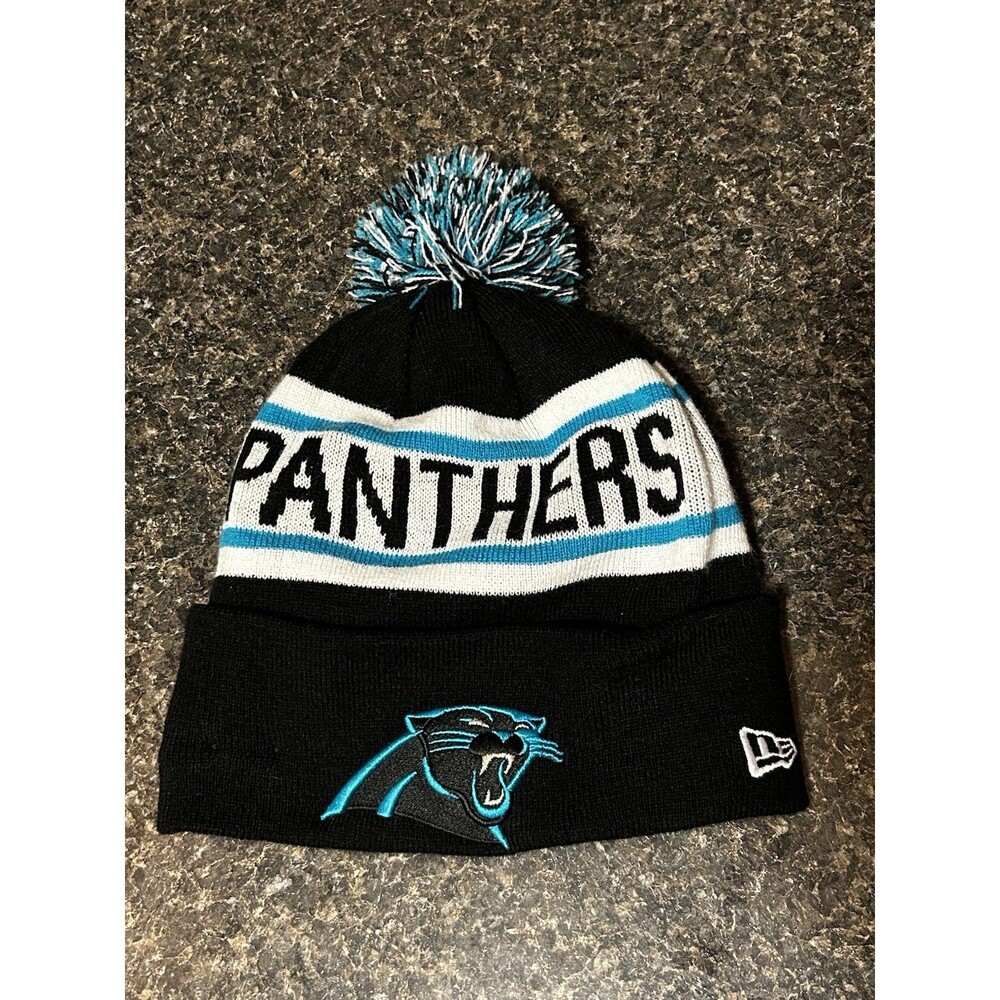 New Era Carolina Panthers Beanie Hat NFL Pom Pom Black Blue White One Size